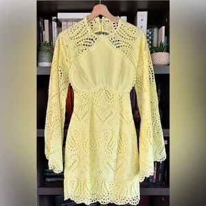 NWT Lace The Label Yellow Lace Bell Sleeve Mini Dress Size Small MSRP $490